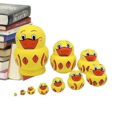 Set of 10 Colorful Russian Duck Figures Handmade
