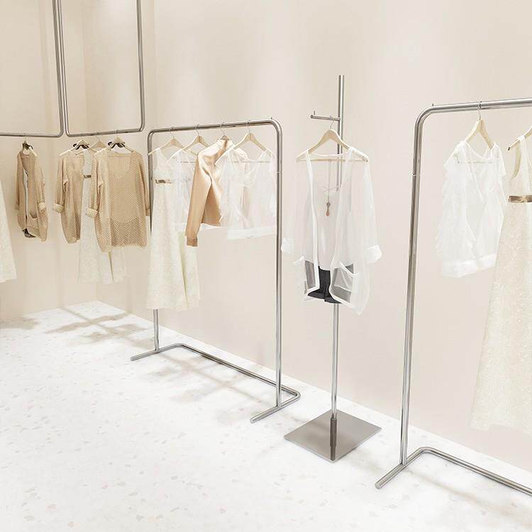 服装店展示架落地式不锈钢银色简约陈列架女装中岛货架童装挂衣架