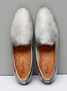 正品205款豆豆鞋男真2皮简约百搭新休闲皮鞋牛套皮脚懒人鞋尖头小