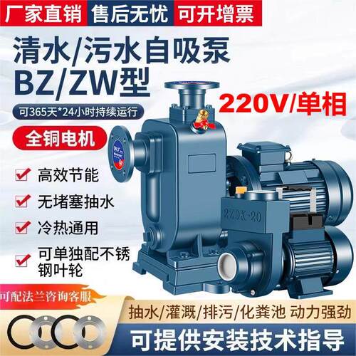 BZ单相自吸泵ZW三相220V防堵塞排污水泵抽水离心泵农用灌溉