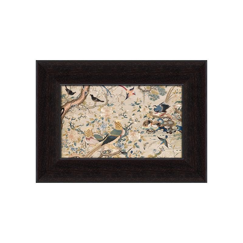 花鸟祥和中古风客厅装饰画法式复古餐厅组合挂画小众艺术壁画