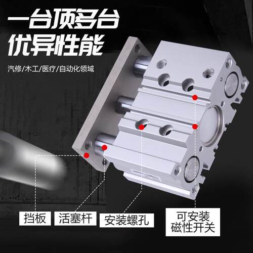 TCM薄型带导杆三轴三杆气缸TCM12/16/20X20S/25/32/40X50S