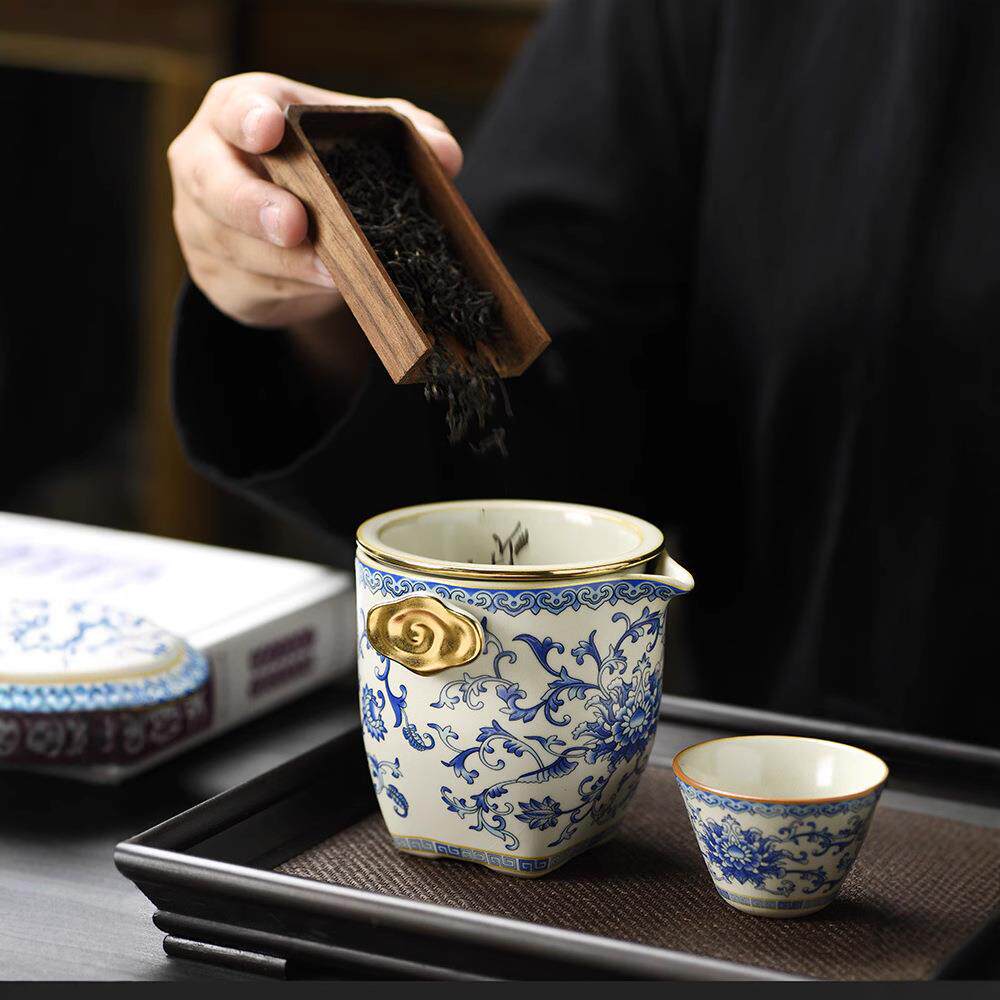 高档旅行茶具汝窑茶具套装饮茶壶茶杯功夫泡茶具便携式快客杯茶具