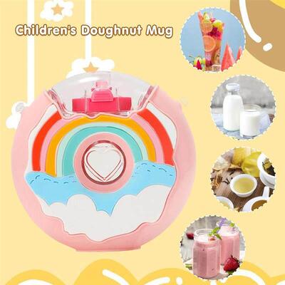 380ml Kids Water Bottle Kawaii Plastic Cup Donut Shape Cute