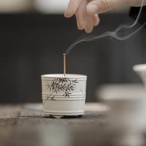 手绘竹子茶道香炉陶瓷沉香炉功夫茶具禅意檀香炉茶道配件