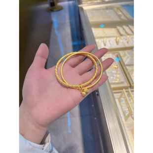 新款轻奢黄金色双环圆镯麻花莲蓬手镯时尚高级磨砂女婚嫁送礼