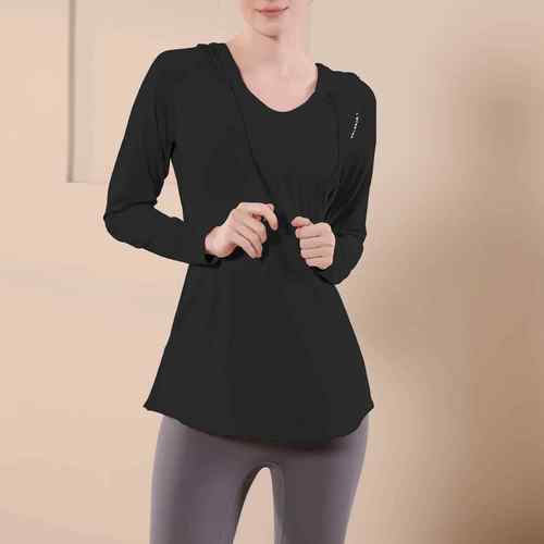 Fitness Wear Long Sports Running Women Hooded Dry Loose