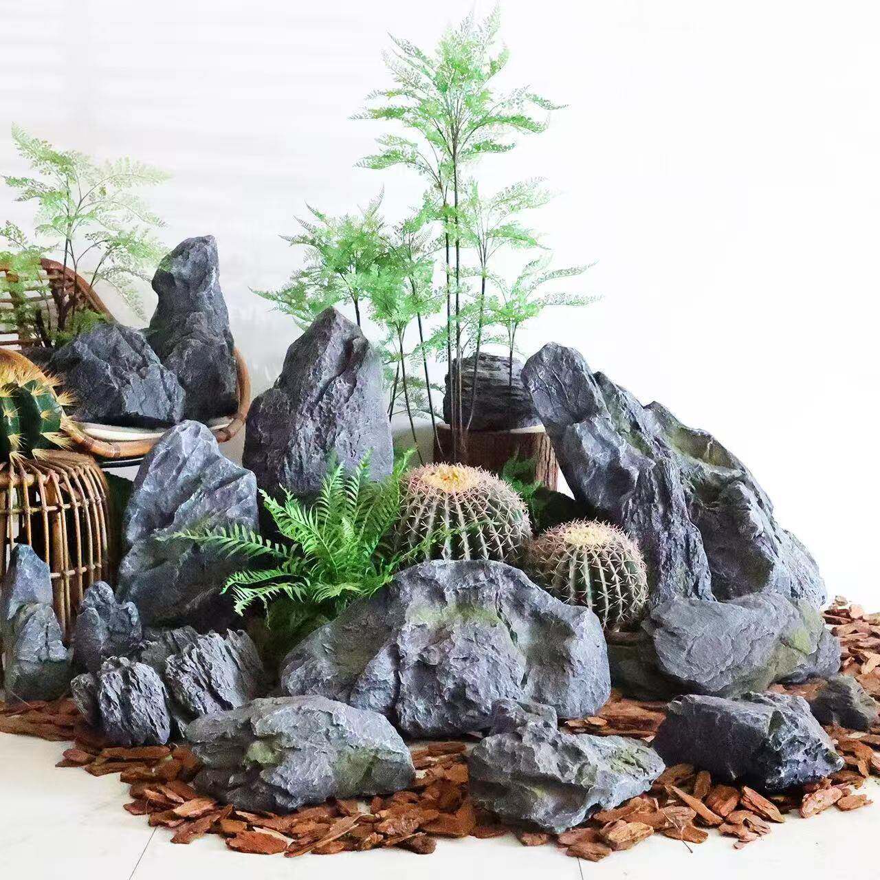 仿真玻璃钢石头摆件室内石块造景庭院花园装饰岩石假山景观假石头