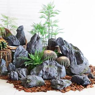 仿真玻璃钢石头摆件室内石块造景庭院花园装饰岩石假山景观假石头