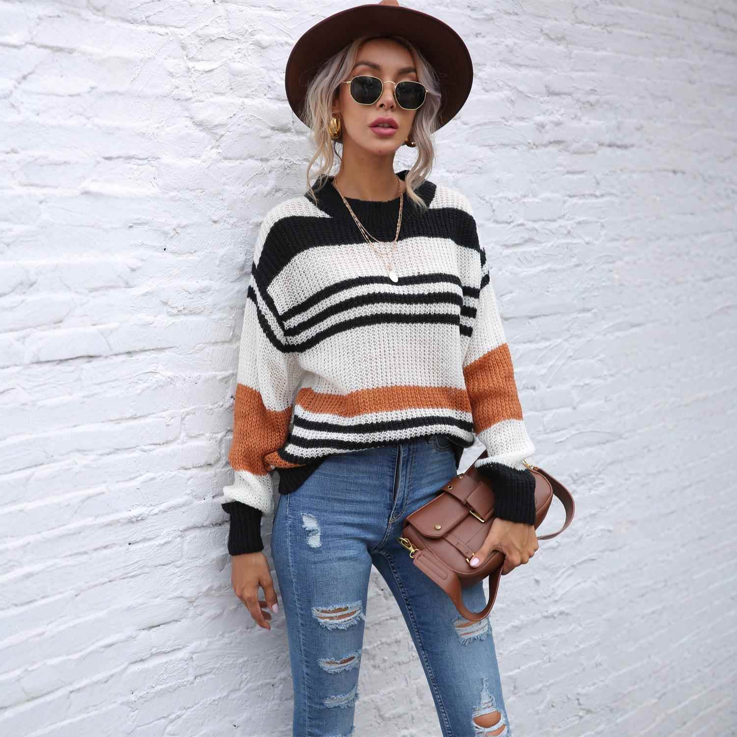 Striped pullover sweater bottoming shirt striped color
