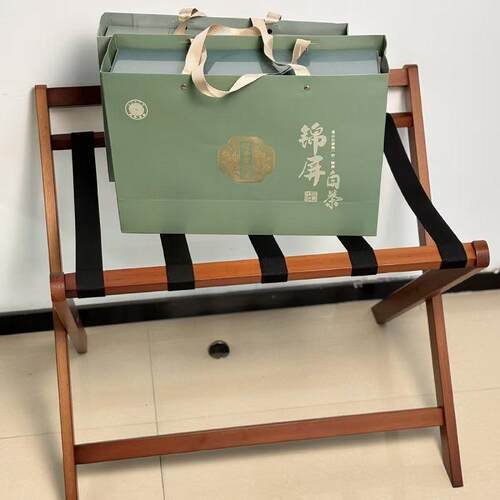 柚木行李架家用复古酒店民宿卧室客房折叠收纳落地单层实木置物架