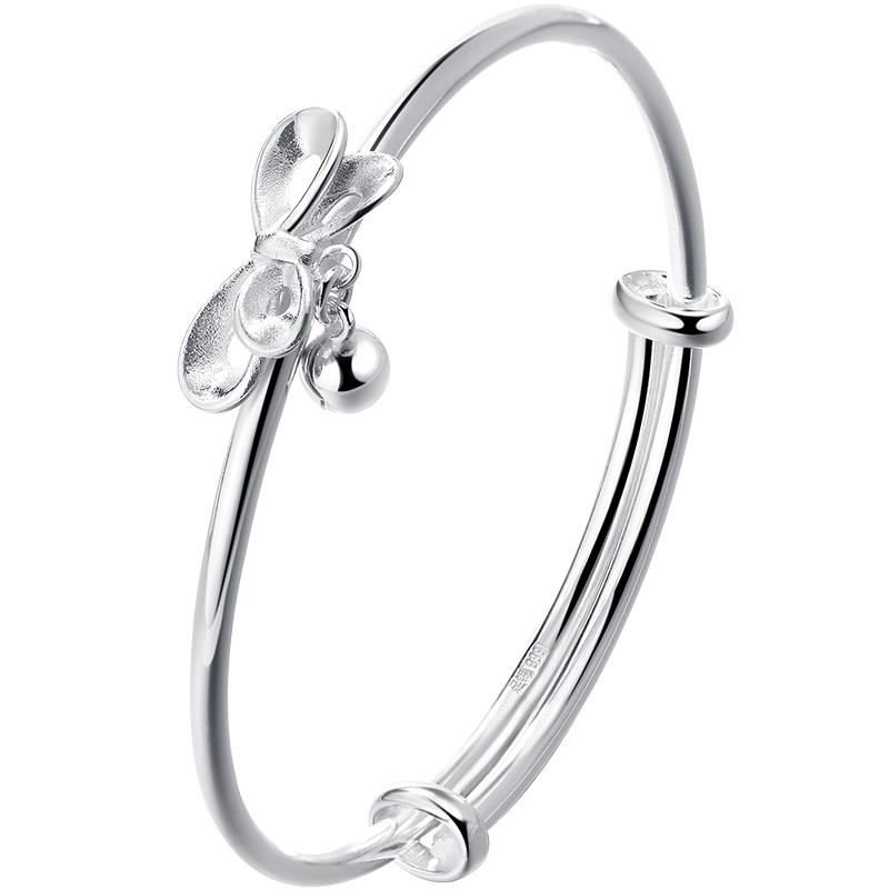 高档clct珂里蝴子蝶结银手镯女纯银饰年轻款999足e银镯实心银生日