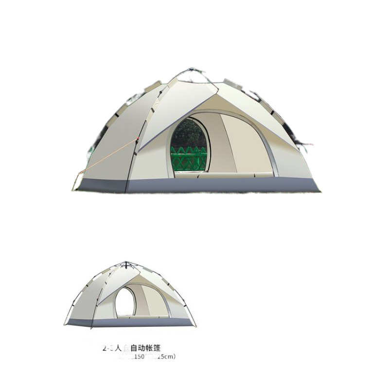 帐篷户外露营全自动液压米白防水遮阳野餐旅游登山加厚双层家庭风