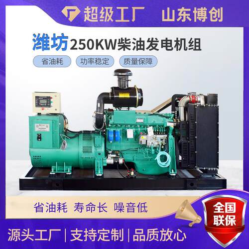 三相交流无刷发电机农场养殖备用电源250KW柴油发电机组