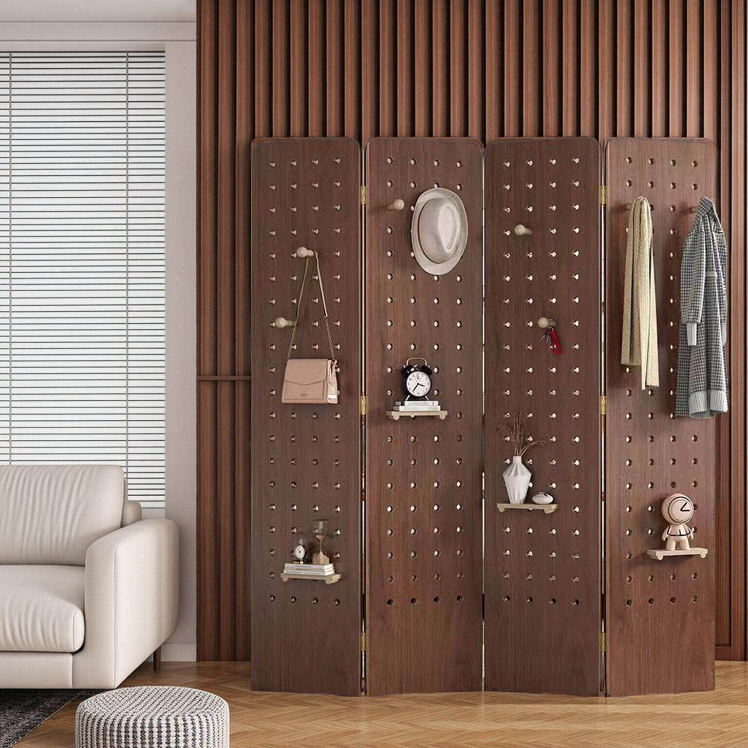 落地屏风立式实木洞洞板可折叠屏风隔断木质折屏遮挡置物架可定制