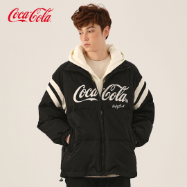 coca-cola可口可乐假两件棉服加厚连帽棉，外套情侣冬装男女同款