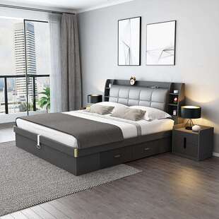 现代简约双人 fLE气动高箱储物床1.8米1.2m1.5主卧小户型收纳板式