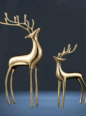 轻奢客厅黄铜鹿装饰摆饰玄关办公室电视柜新房酒柜装饰品铜工艺礼