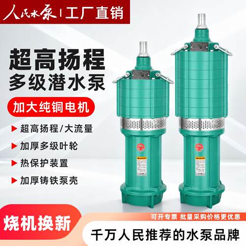 人民水泵多级潜水泵小老鼠上海高扬程大流量220v深井泵380v抽水泵
