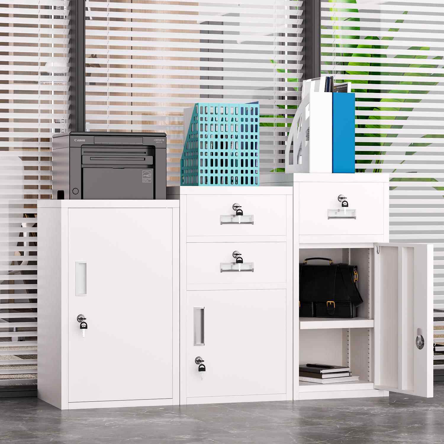 文件柜小矮柜带锁抽屉桌下活动柜三抽资料办公柜床头小柜子铁皮柜