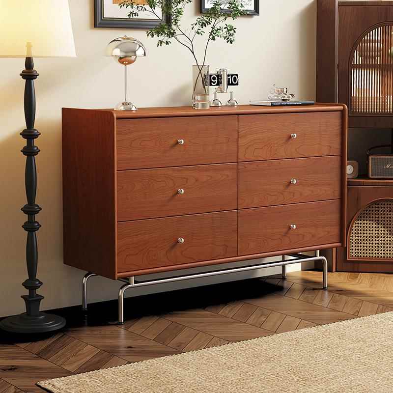 中古风实木六斗柜家用卧室床尾置物收纳柜法式客厅靠墙金属脚边柜