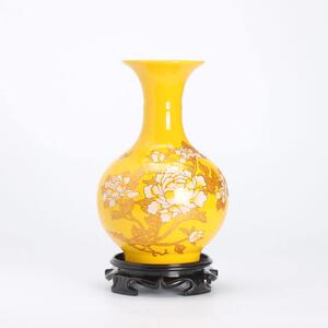 陶瓷小花瓶 家居客厅牡丹中国红插花器软装饰品中式简约现代摆件