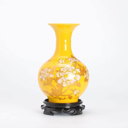 陶瓷小花瓶 家居客厅牡丹中国红插花器软装饰品中式简约现代摆件
