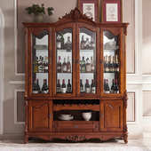 美式 高档轻奢玻璃门两三门储物柜展示柜 实木四门酒柜家用靠墙欧式