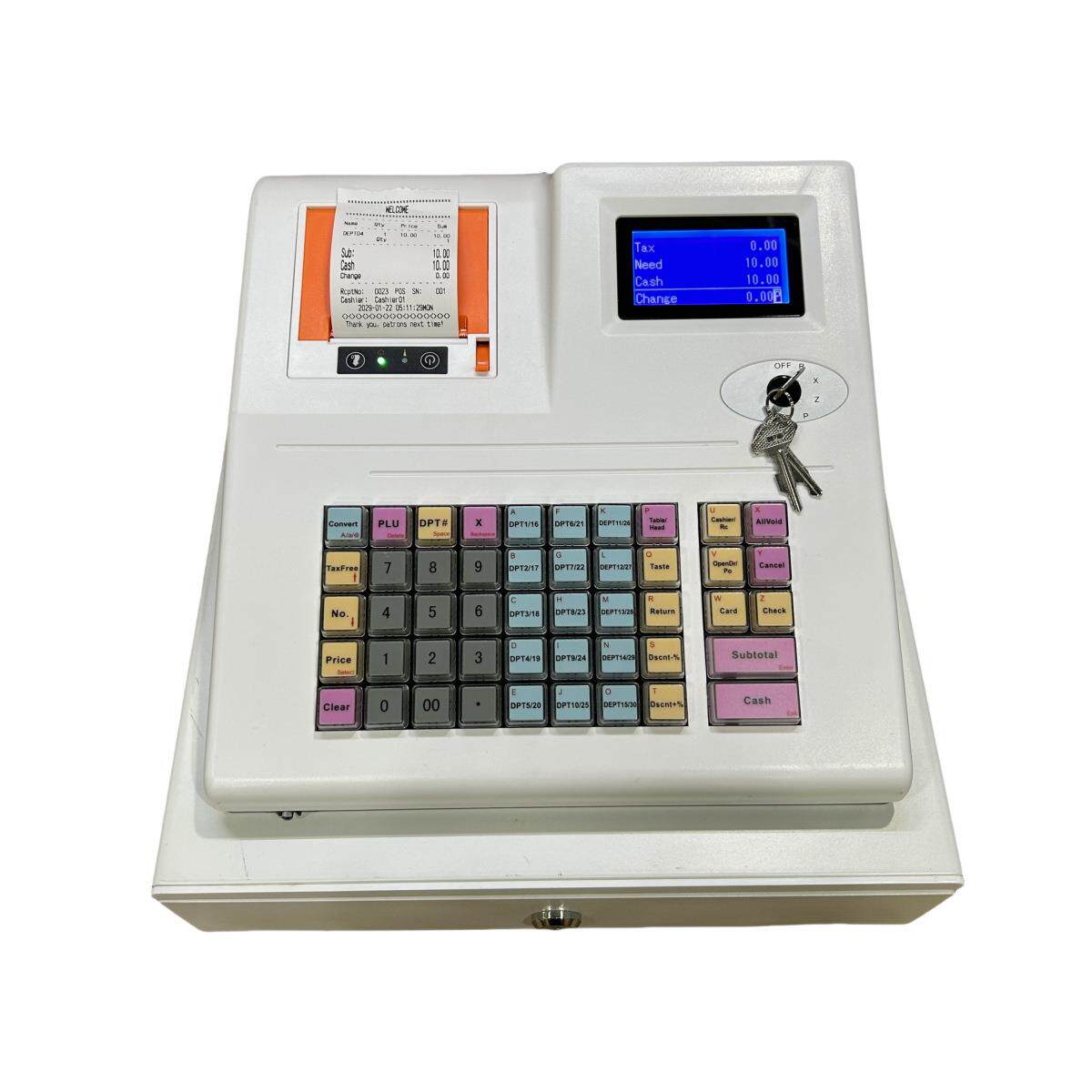 小型智能电子收款机点单打票机双屏显示紫光验钞英文版外贸收银机