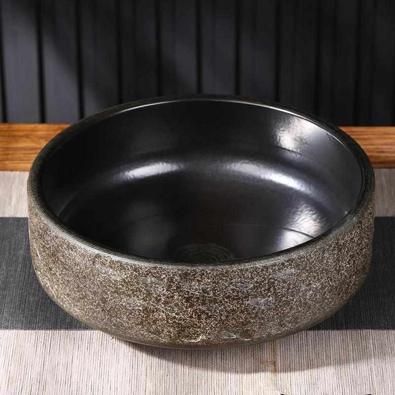 陶瓷水仙水培铜钱草睡碗莲盆景观无孔黑色花盆古法生态养鱼缸
