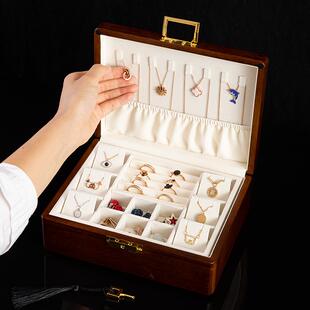 高档手俪丽金柚木首饰收纳木盒实盒带锁大容量吊坠项链戒指镯收丝