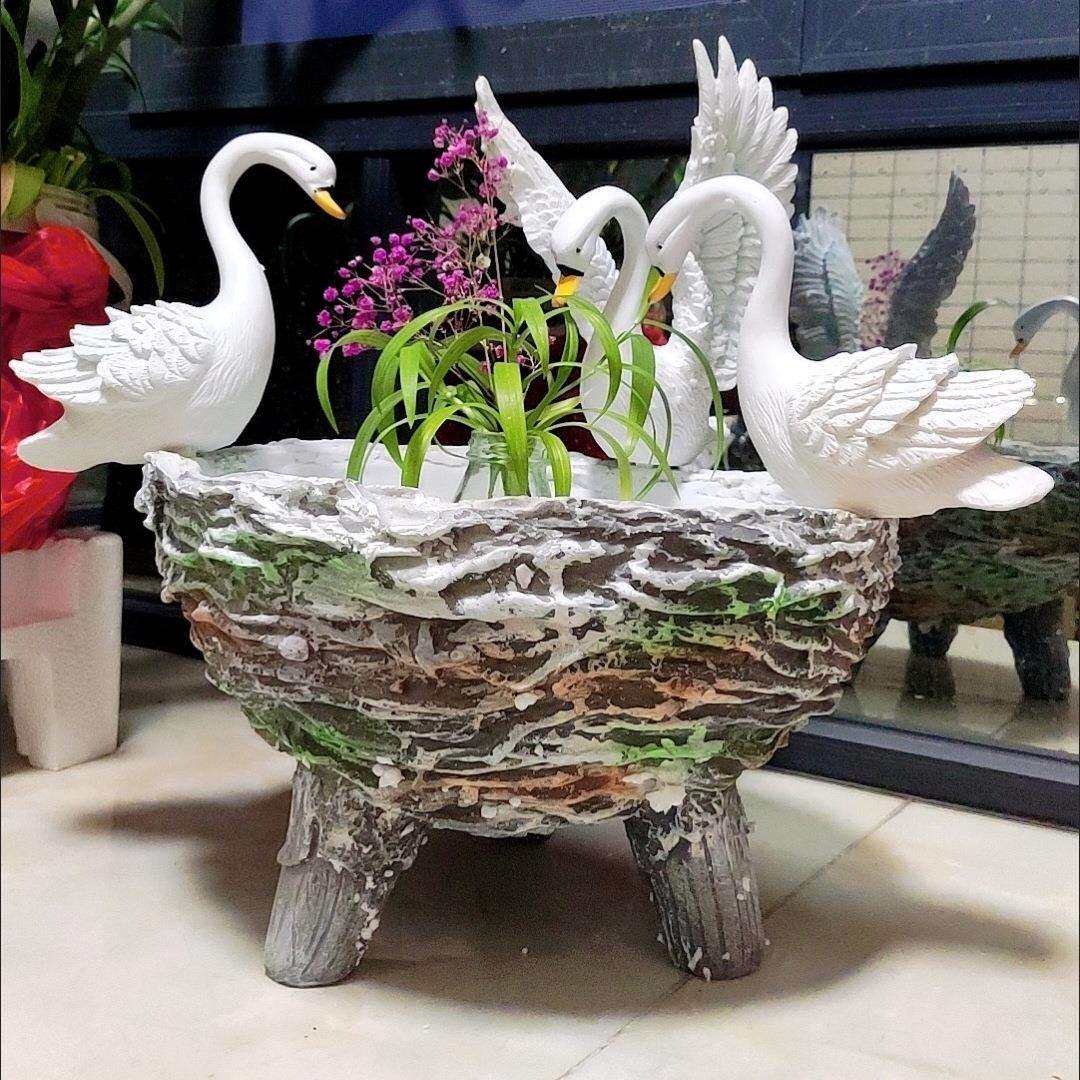 造绿萝条天鹅盆花景水培花盆树脂工艺品庭园院藤藤条天鹅创意装饰