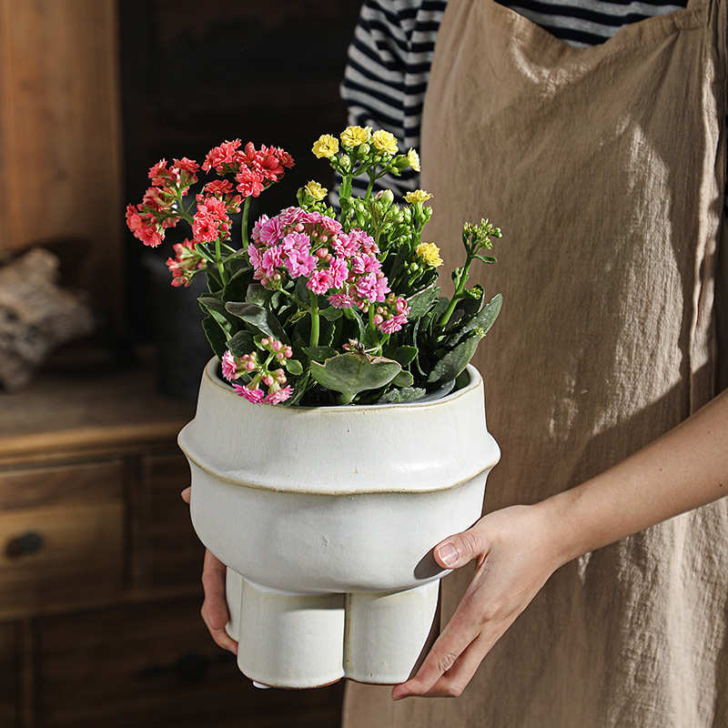 大口花盆陶瓷家用多肉蝴蝶兰花器艺术高脚陶瓷花盆