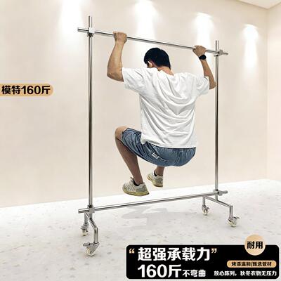不锈钢服装店展示架女装店可调节挂衣架中岛架带轮子陈列货架衣架