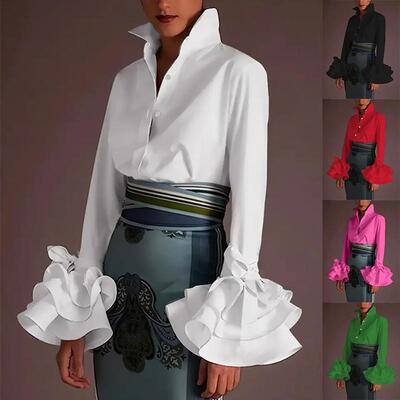 UOOZEE Women's Elegant Fitted Blouse Solid Polyester Dressy