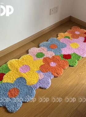 Ddp原创手工彩色花朵韩国家庭卧室艺术床边不对称簇绒地毯衣帽间