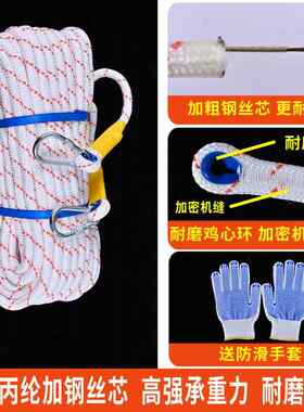 新款直销跨境优惠钢丝芯绳子尼龙绳耐磨编织绳晾衣绳户外帐篷窗帘