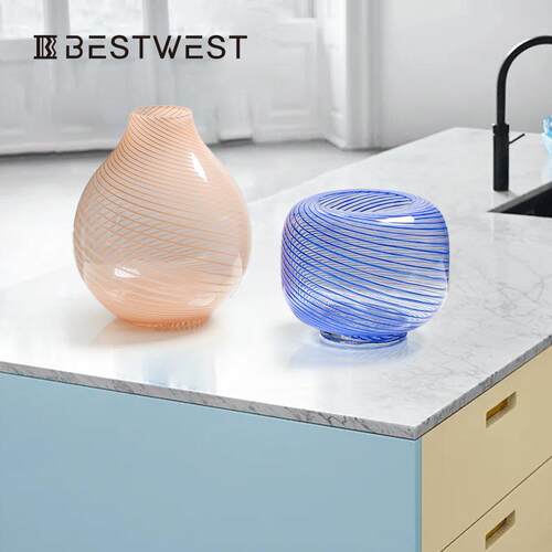 Best west 黄色条纹葫芦水培玻璃花瓶摆件家居软装样板间装饰花器