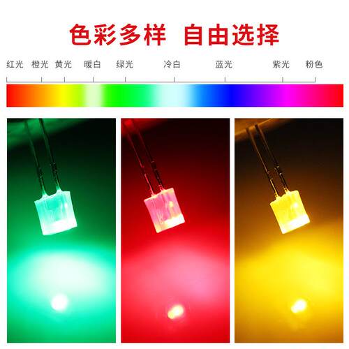LED发光二极管2X5X5mm方形带色短脚红发红黄发黄绿发普绿LED灯珠