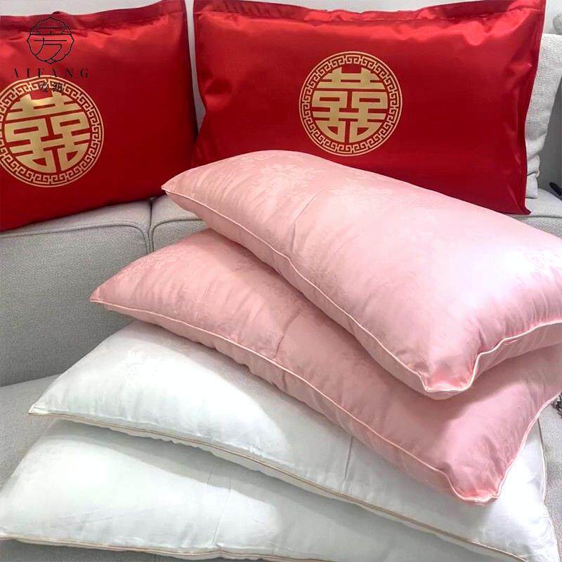 天然蚕丝喜枕一对纯棉桑蚕丝纤维枕头柔软不塌护颈椎睡觉枕芯