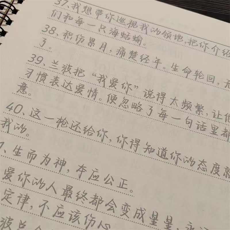 治愈人鱼陷落语录文案本子鲸落体甜茶体钢笔练字玫瑰体初中生字帖