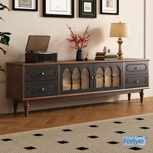 式 实电视柜茶几组合客厅家用小户型收纳储物法CF135木柜子 复古式