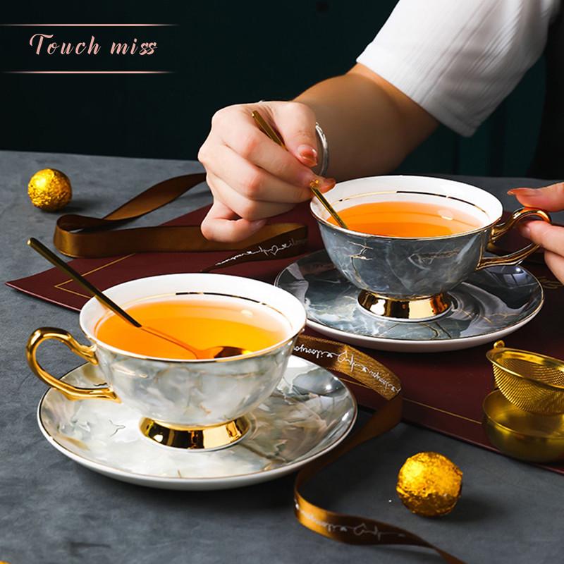 TOUCH MISS欧式骨瓷高档小精致咖啡杯创意大理石纹下午茶茶具礼盒