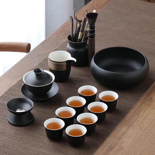 高档记今朝《黑陶》日夫茶具套装整套侧茶把壶家用办公式盖碗茶壶