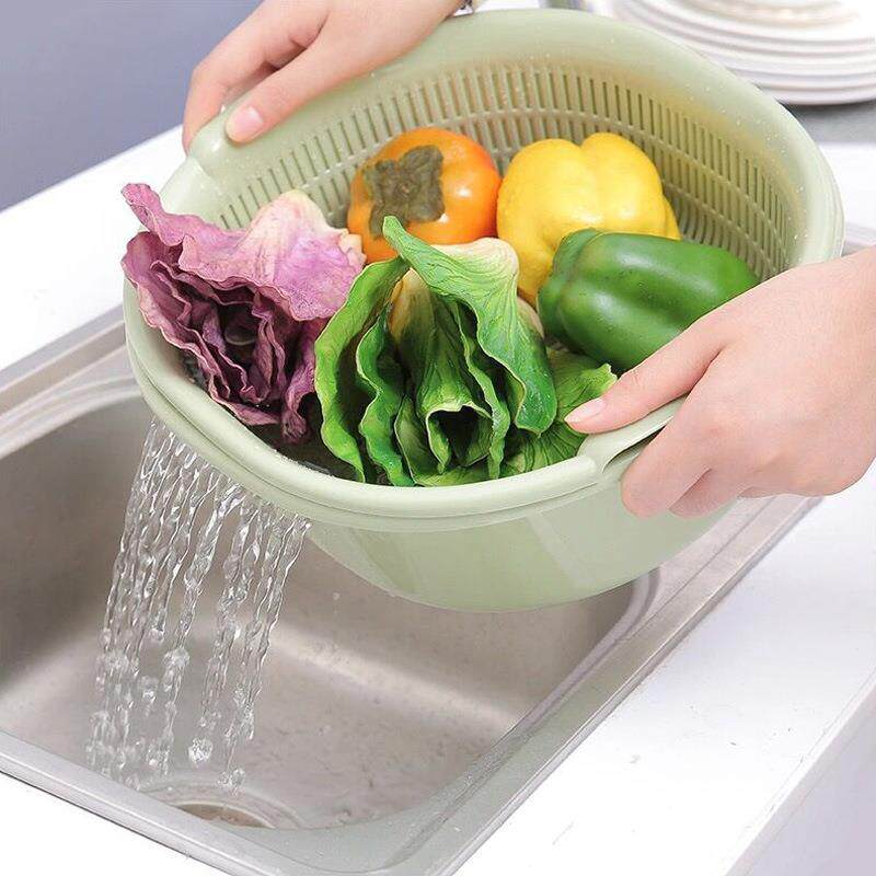 双层沥水篮多功能方形大号家用厨房清洗收纳水果篮塑料洗菜果篮子