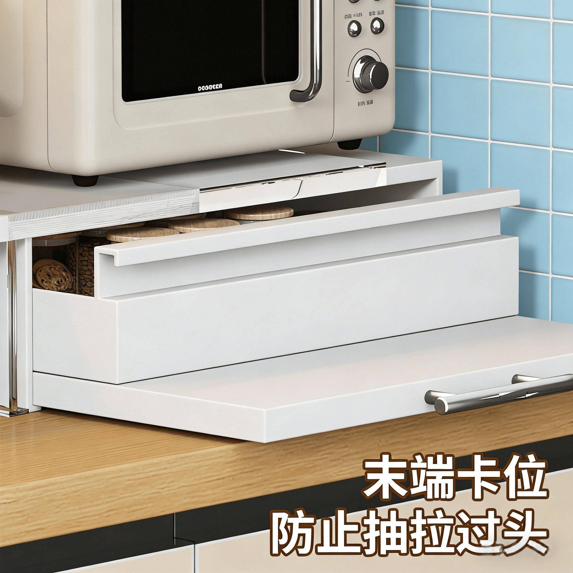 纳微波炉抽拉式置架厨房备物菜托盘抽屉电饭可煲托板推拉cy546收