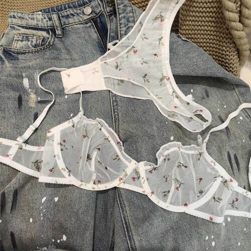 Underwear lace floral girl series ultra-thin large chest
