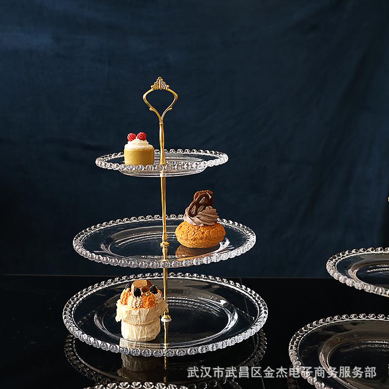 欧式水果VLZ盘子下午茶甜品盘零食盘层客架厅托盘点心架两双层串