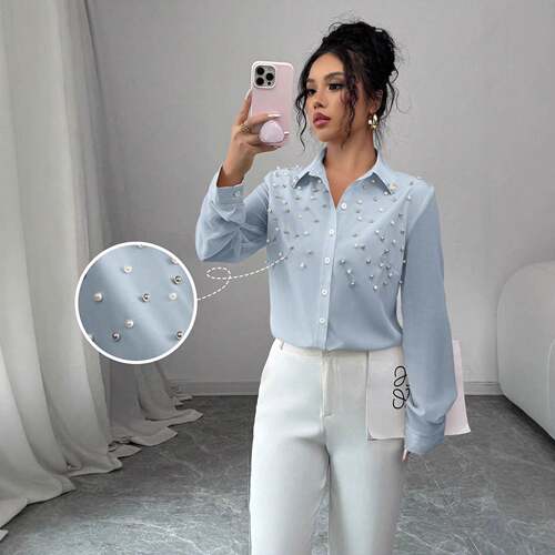 A fashionable women's multi color nail bead lapel long