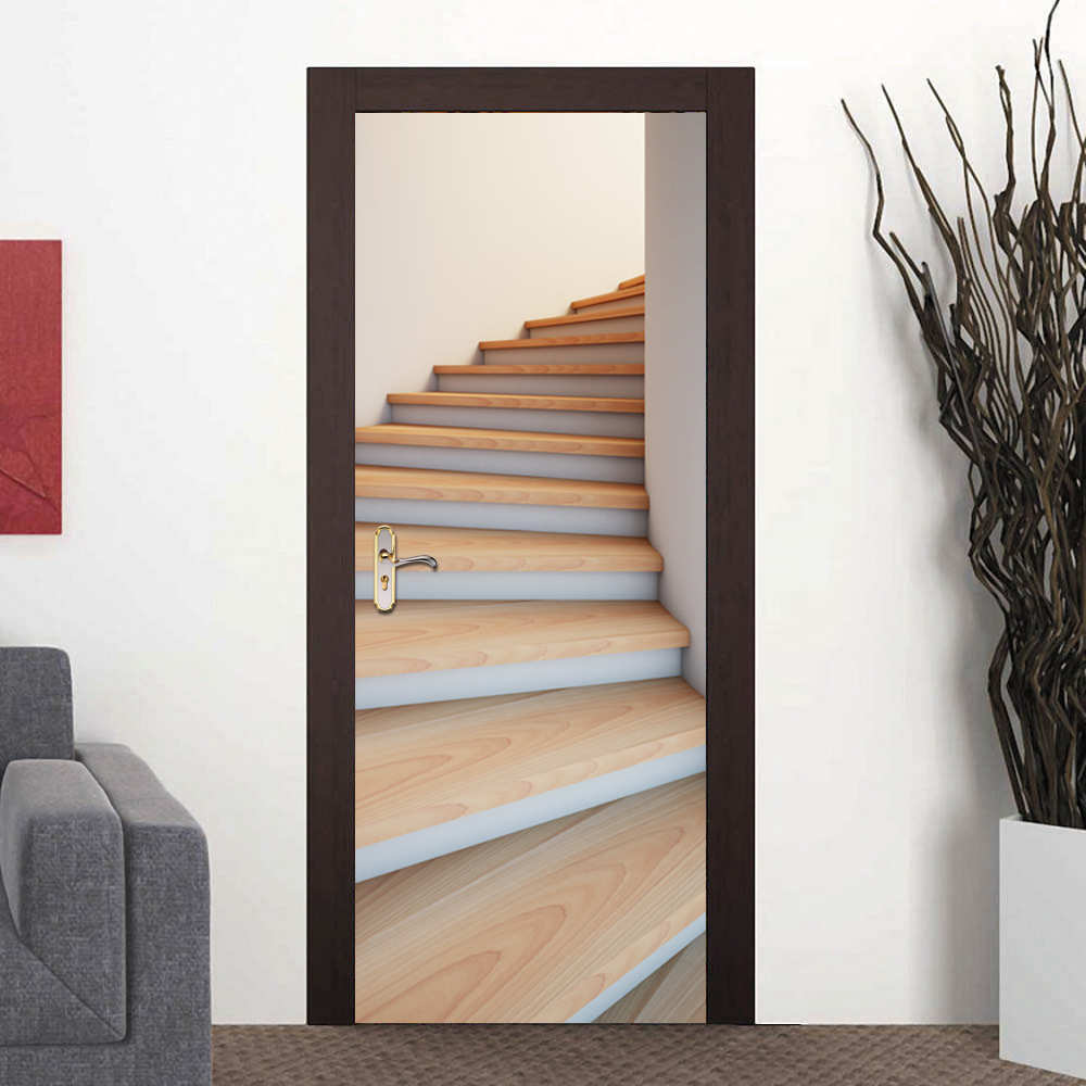 楼梯贴纸客厅自  货源粘创卧室装饰木质3d 贴巨门pvc墙现代贴